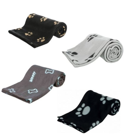 Trixie Barney Fleece with Paw Print Blanket for Dogs - BLACK&BEIGE/150X100CM