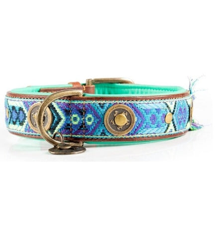 DWAM Boho Juan Leather Dog Collar - BLUE/L(38-47X4CM)