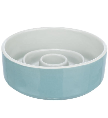 Trixie Slow Feeding Ceramic Dog Bowl - BLUE/17CM