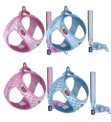 Curli Vest Harness with Curli Clasp Air Mesh & Leash for Dogs - SKYBLUE-CIRCLES/XXXS