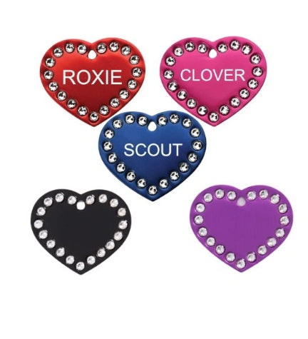 GoScribe Pet Tag Swarovski Heart Tags - PURPLE/LARGE
