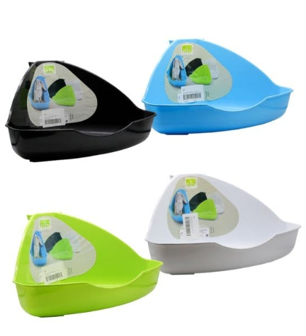 ebi Corner Pet Toilette with Mounting Hooks Low Front Litter Tray - GREEN/35CM