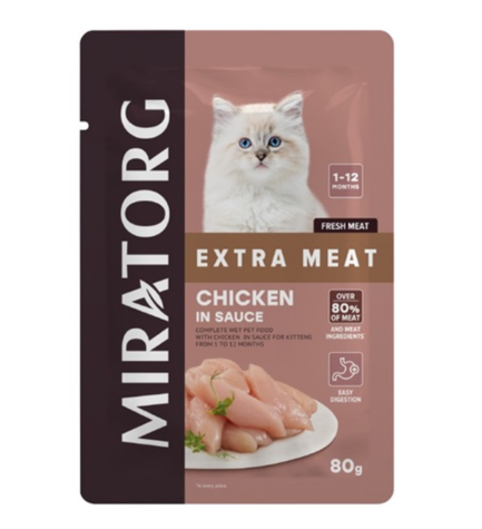 Miratorg EXTRA MEAT with Chicken in Sauce Kitten Wet Food - 80G