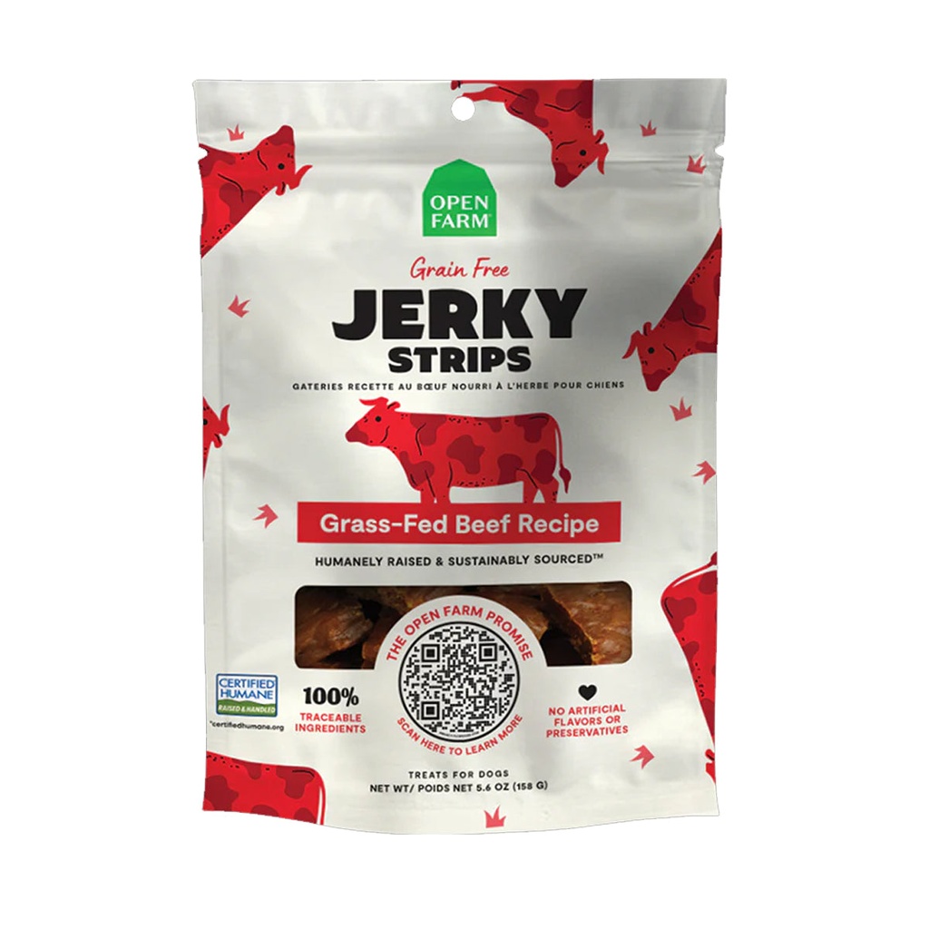 Open Farm Grain Free Jerky Strips Grass-Fed Beef Dog Treat - 158G
