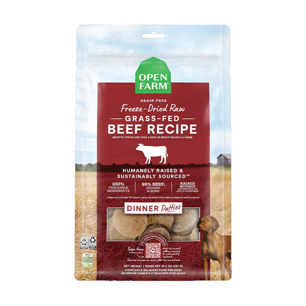 Open Farm Freeze Dried Raw Grass Fed Beef Patties Dry Dog Food - 297G