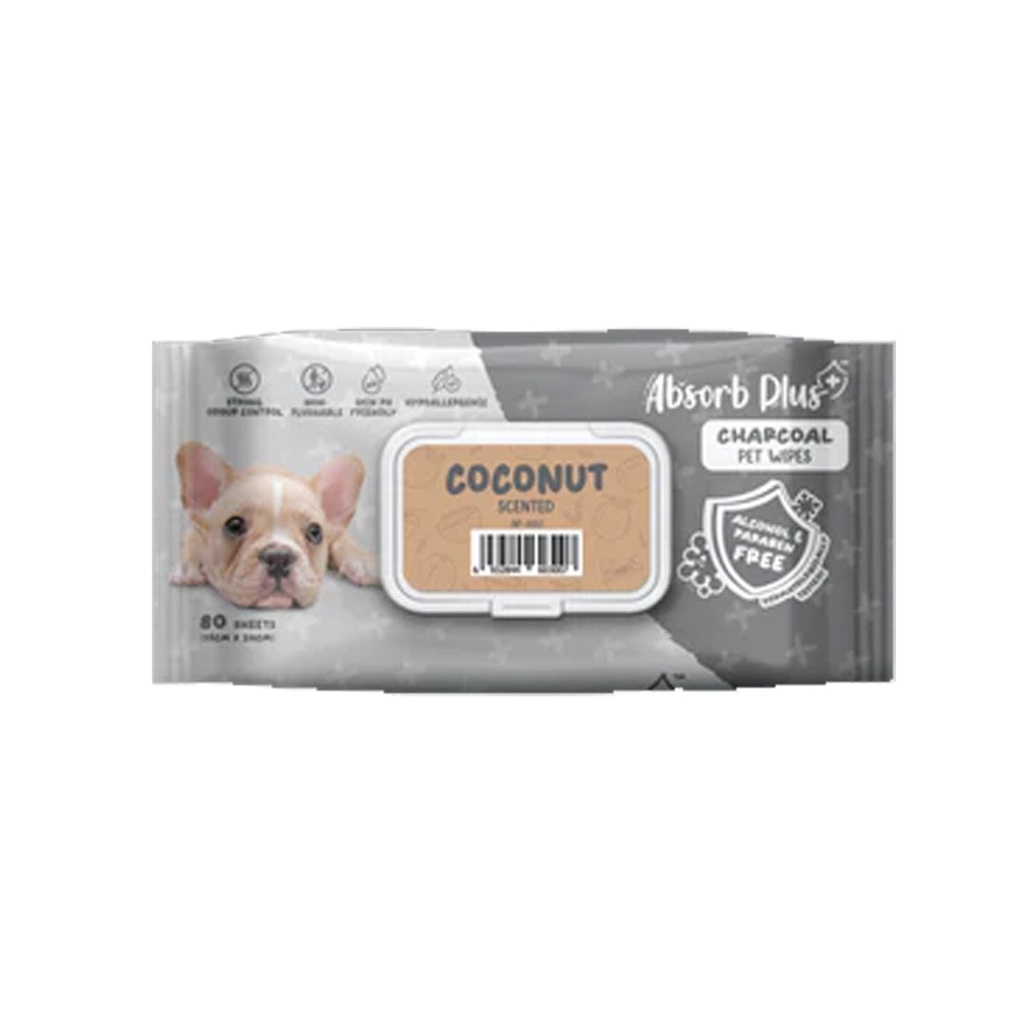 Absorb Plus Charcoal Pet Wipes Coconut Scented 80pcs