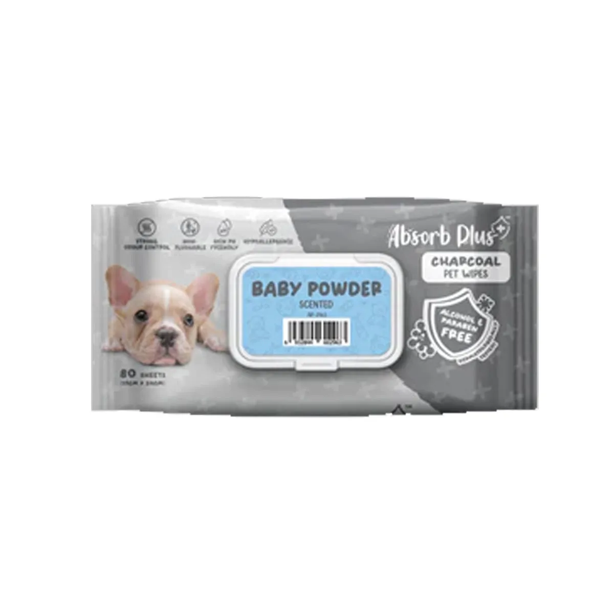 Absorb Plus Charcoal Pet Wipes Baby Powder Scented 80pcs