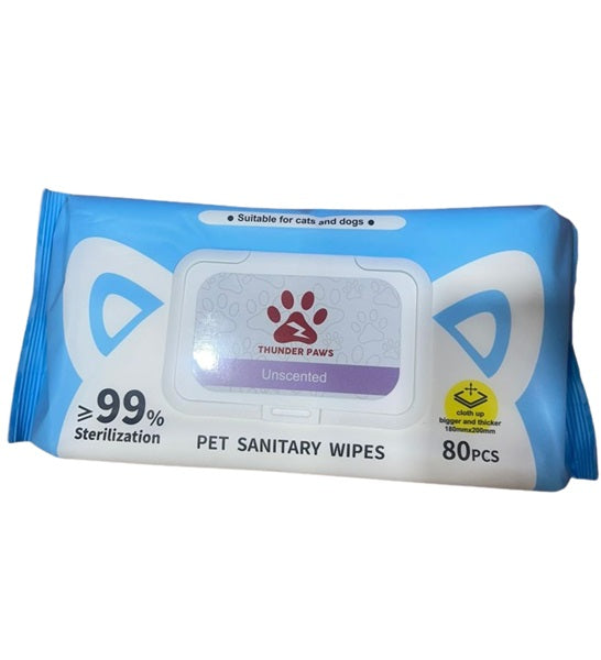 Thunder Paws Unscented Sanitary Pet Wipes - 80PCS