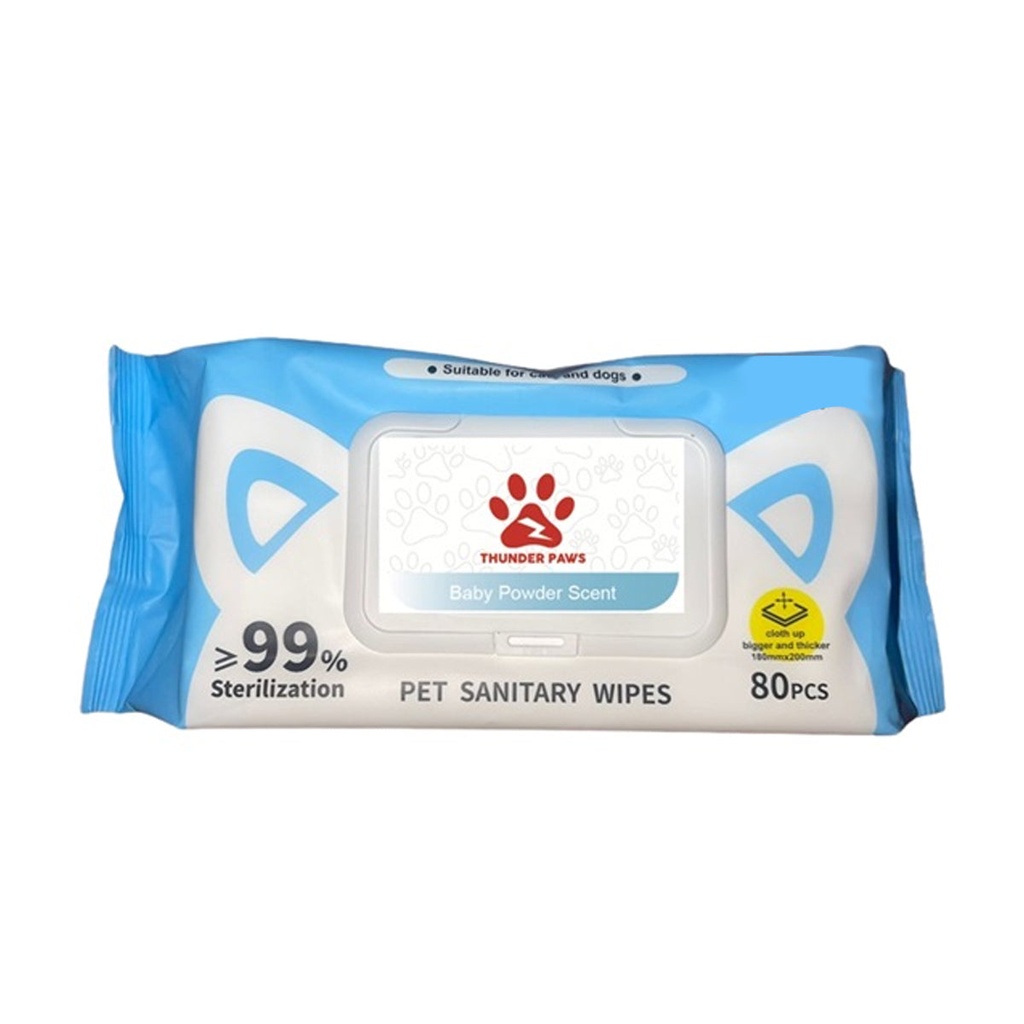 Thunder Paws Baby Powder Sanitary Pet Wipes - 80PCS