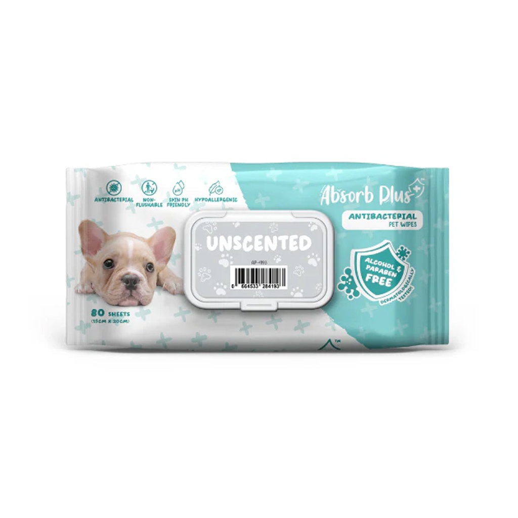 Absorb Plus AntiBacterial Pet Wipes Unscented 80pcs