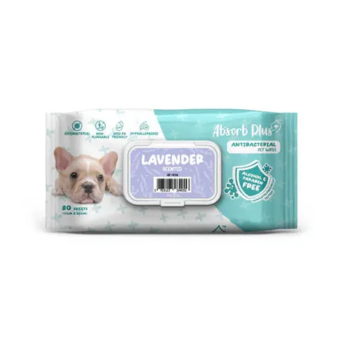 Absorb Plus AntiBacterial Pet Wipes Lavender Scented 80pcs