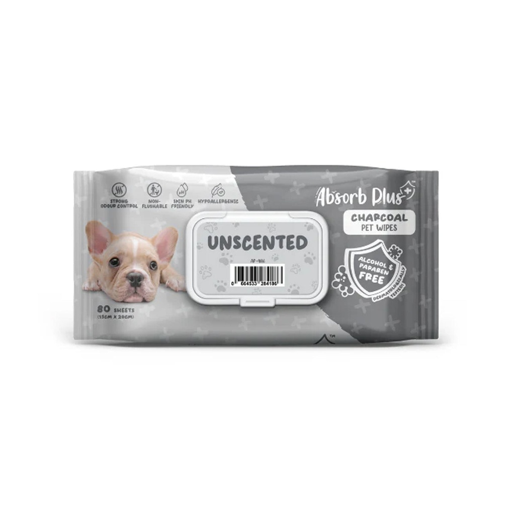 Absorb Plus Charcoal Pet Wipes Unscented 80pcs