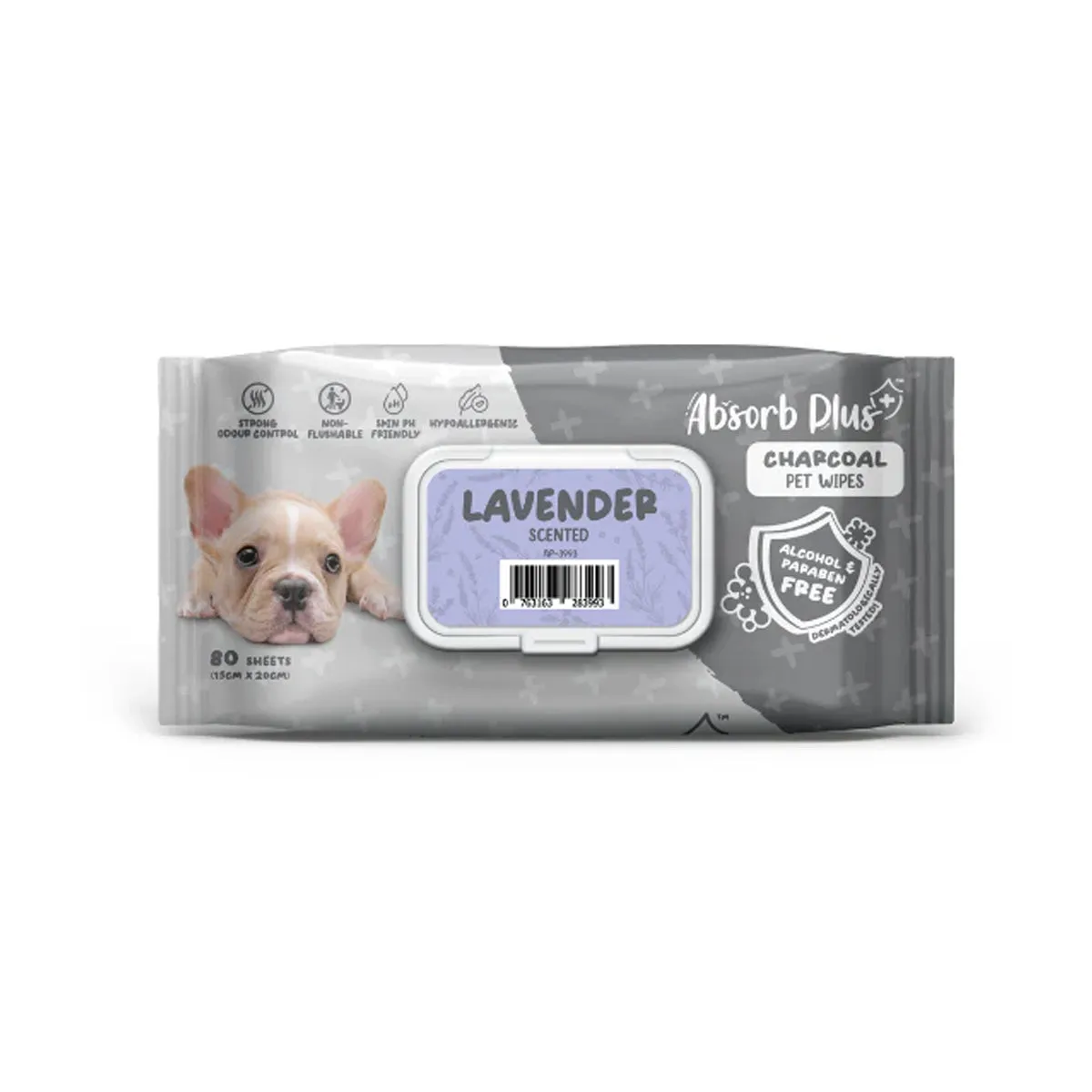 Absorb Plus Charcoal Pet Wipes Lavender Scented 80pcs