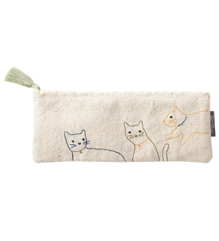 PetShop by Fringe Studio Stitched Cats Canvas Pouch - WHITE/8.87X3.5