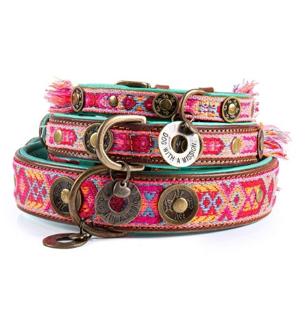 DWAM Boho Rosa Leather Dog Collar - PINK/XXL(55-66X4CM)