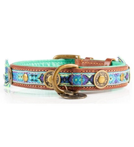 DWAM Boho Juan Leather Dog Collar - BLUE/L(38-47X2.5CM)