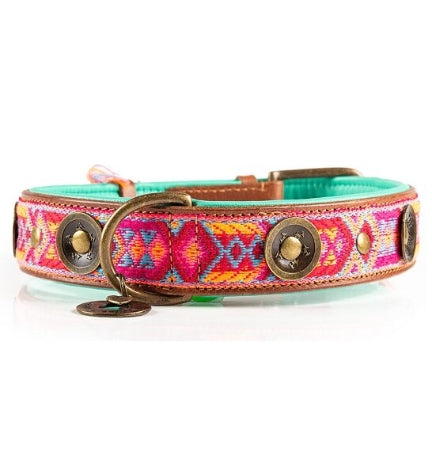 DWAM Boho Rosa Leather Dog Collar - PINK/L(38-47X4CM)
