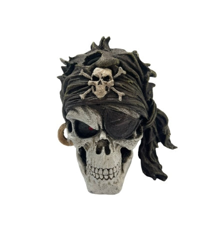 AquaSpectra Pirate Skull Black Bandana Aquarium Décor - 17X15X18CM