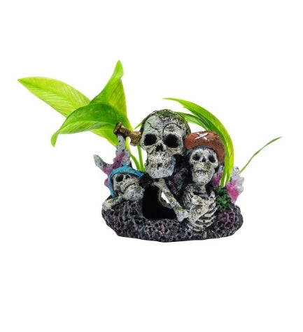 AquaSpectra Pirate Skull Group Aquarium Décor - 11X7X11CM