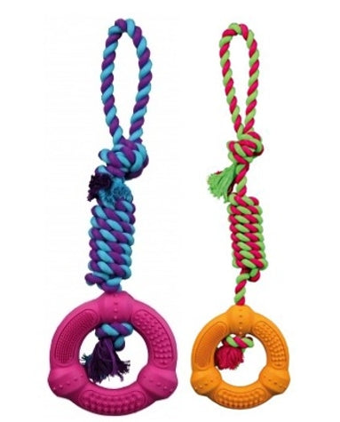Trixie Denta Fun Ring w Hand Loop Dog Toy - ORANGE/12X41CM