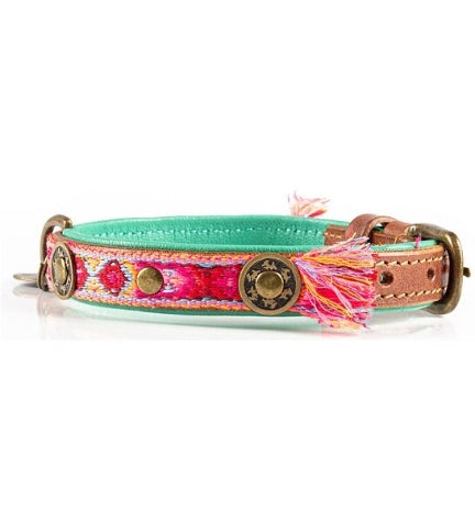 DWAM Boho Rosa Leather Dog Collar - PINK/S(27-33X2.5CM)