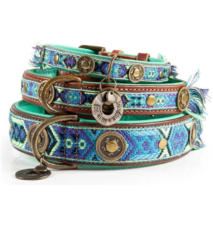 DWAM Boho Juan Leather Dog Collar - BLUE/XXL(55-66X4CM)