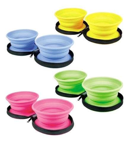 KIWI WALKER Travel Double Dog Bowl - GREEN/16X4X16CM