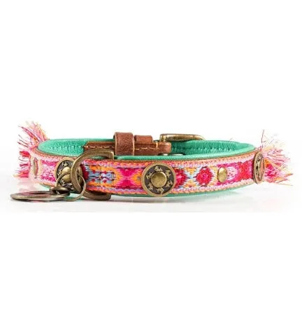 DWAM Boho Rosa Leather Dog Collar - PINK/S(27-33X2CM)
