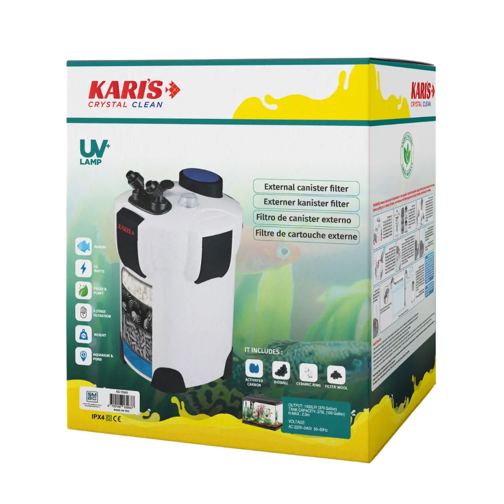Karis Crystal Clean External Canister Filter UV+ Lamp[Max Output - 1400L/H] 