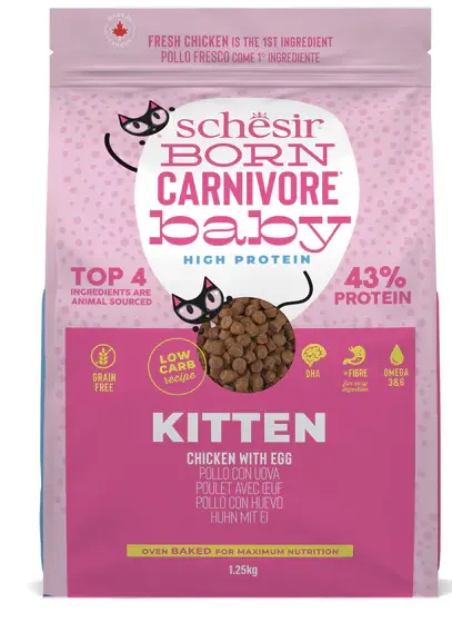 Schesir Born Carnivore Grain Free Oven Baked Dry Cat Chicken & Egg - Kitten 1.25kg