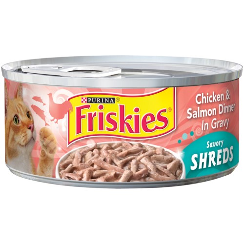 Purina Friskies Shreds Chicken and Salmon Dinner in Gravy Canned Wet Cat Food 24x 5.5oz Cans
