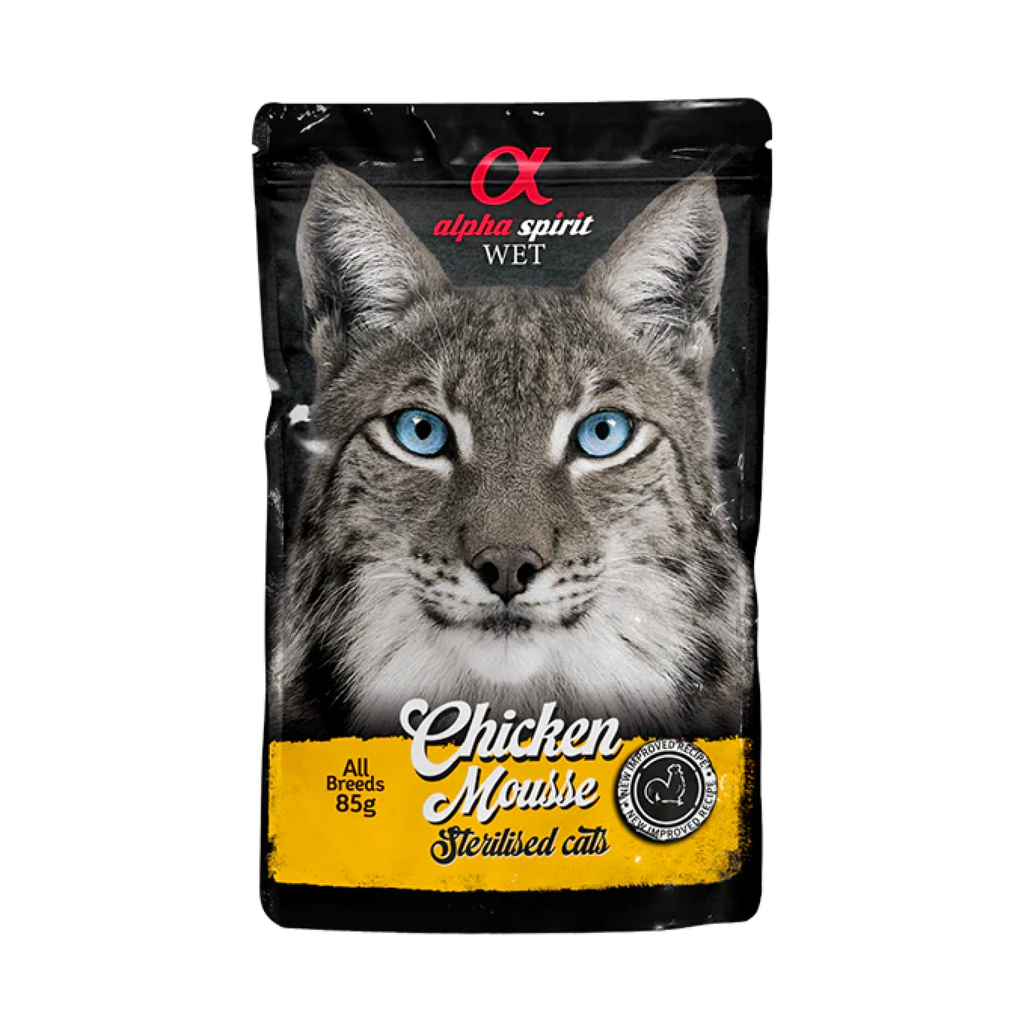 Alpha Spirit Chicken Mousse for Sterilized Cats, 24 x 85 g Pouches