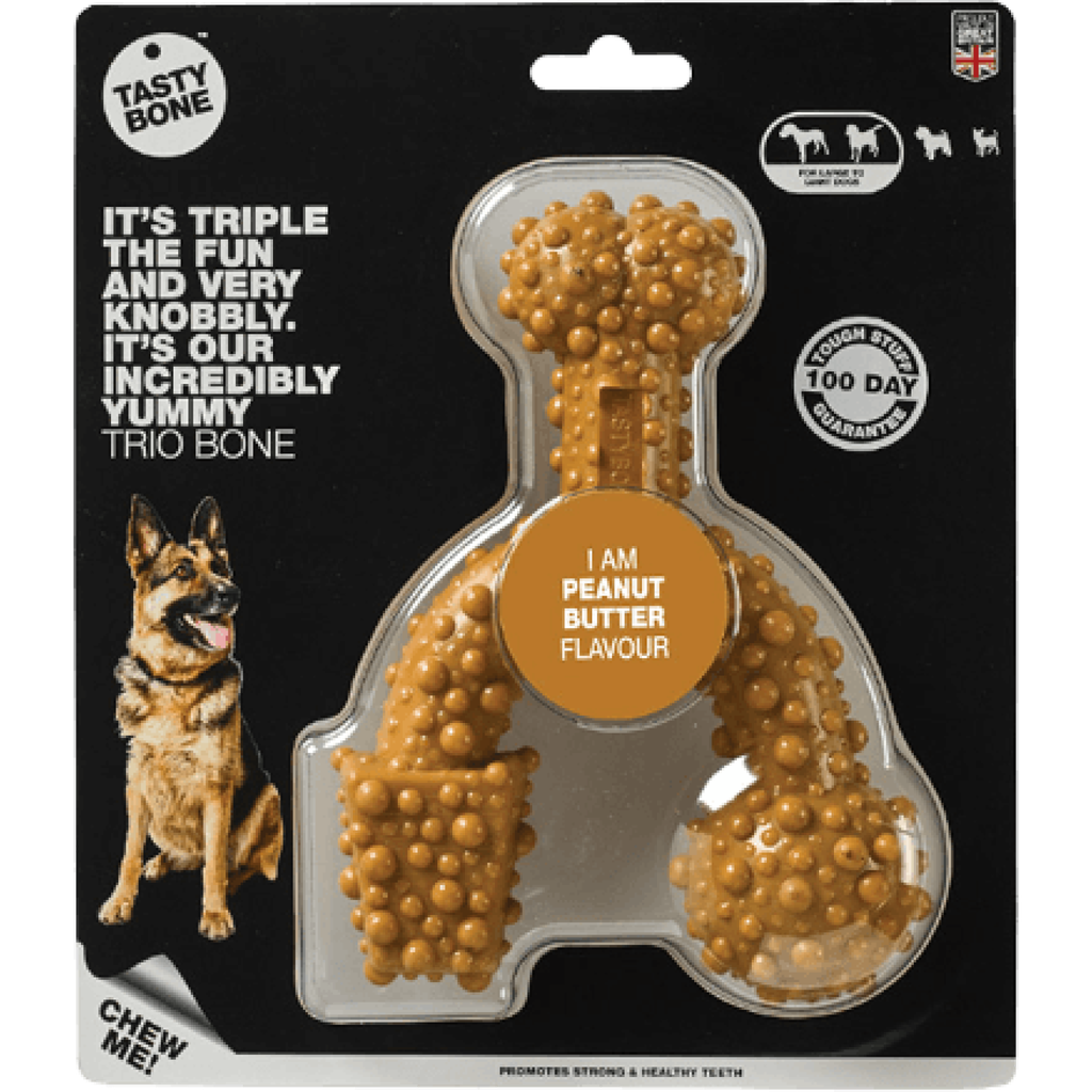 TastyBone Nylon Trio Bone Toy for Large Dogs, Peanut Butter Flavor