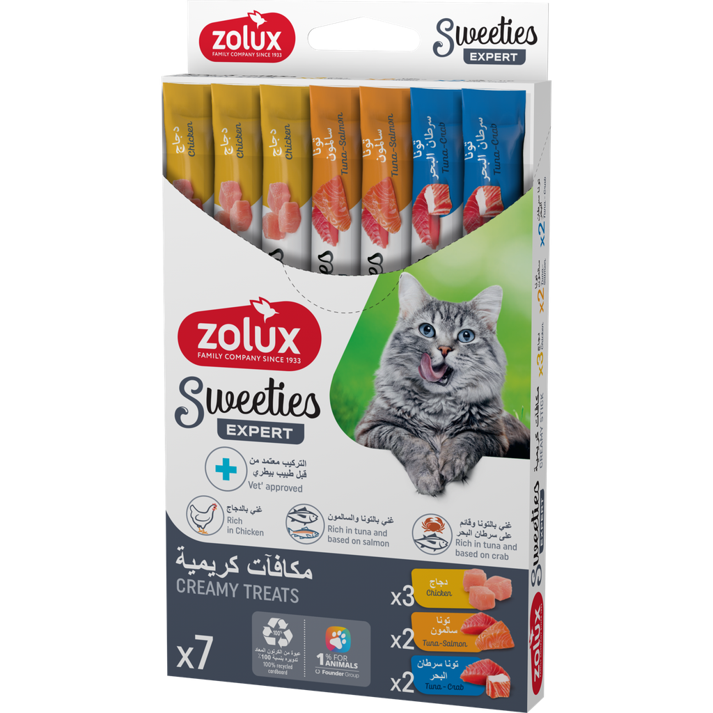 ZOLUX Sweeties Creamy Stick for Cats, Mixed of Chicken, Salmon & Crab 7 pcs/box