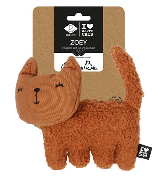 D&D Home I Love Happy Cats Zoey Refillable Cat Kicking Cushion Cat Toy - BROWN/15X5X12CM