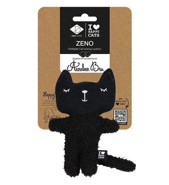 D&D Home I Love Happy Cats Zeno Refillable Cat Kicking Cushion Cat Toy - BLACK/12X4X18CM