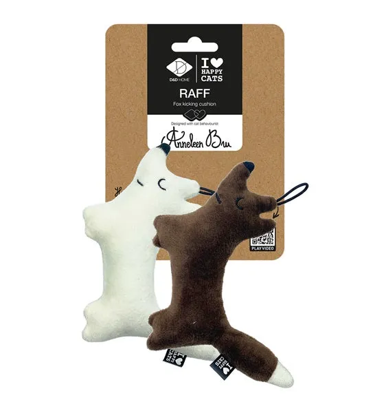 D&D Home I Love Happy Cats Raff Fox Kicking Cushion Cat Toy - WHITE&BROWN/16X12X3CM