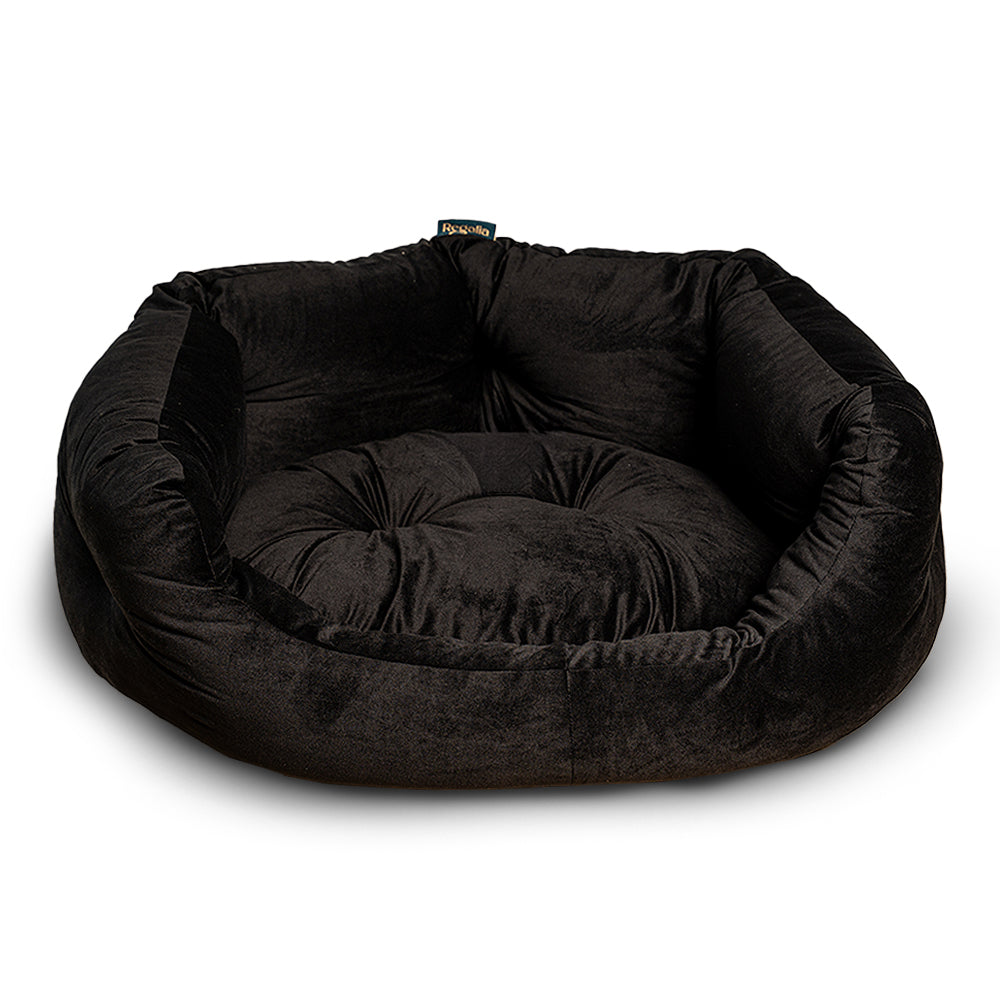 Regalia Velvet Deluxe Slumber Dog Bed - BLACK/76CM