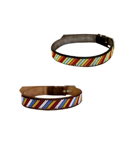Huntlea Beaded Stripe Dog Collar - BROWN/350MM