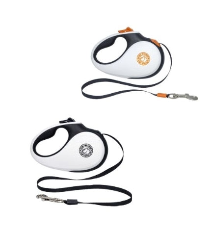 KIWI WALKER Retractable Dog Leash - BLACK/WHITE/XS