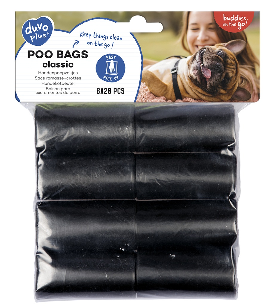 Duvo+ Classic Poo Bag Black 8 x 20pcs [Count - 8]  
