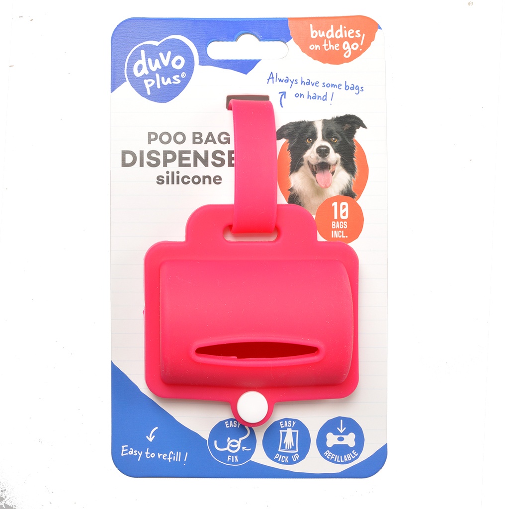 Duvo+ Poo Bag Silicon Dispenser - Pink Color (32x19cm) With Poo Bag