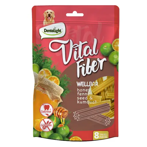 Dentalight Vital Fiber Wellbars 3" Treat For Dogs-Honey Fennel Seed & Kumquat 80gm 8pcs