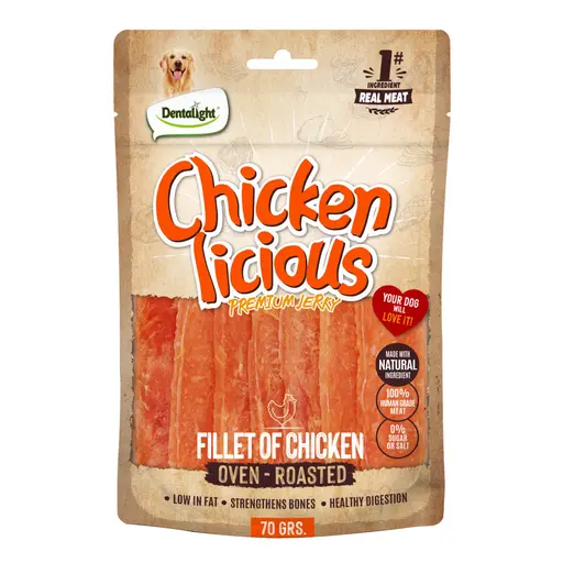 Dentalight Chicken Licious Jerky Treats For Dogs-Fillet of Chicken 70gm