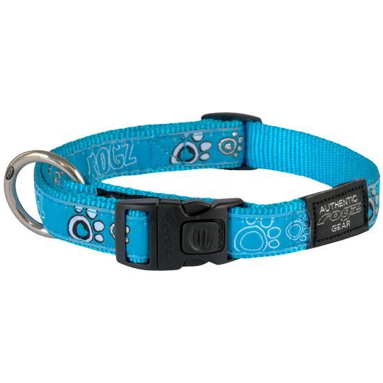 Rogz Turquoise Paw Dog Collar Large