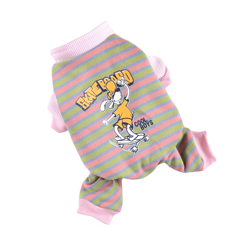 Hong Pet Striped Paneled Skateboard-Print Four-Legged Sweatshirt - Pink - M
