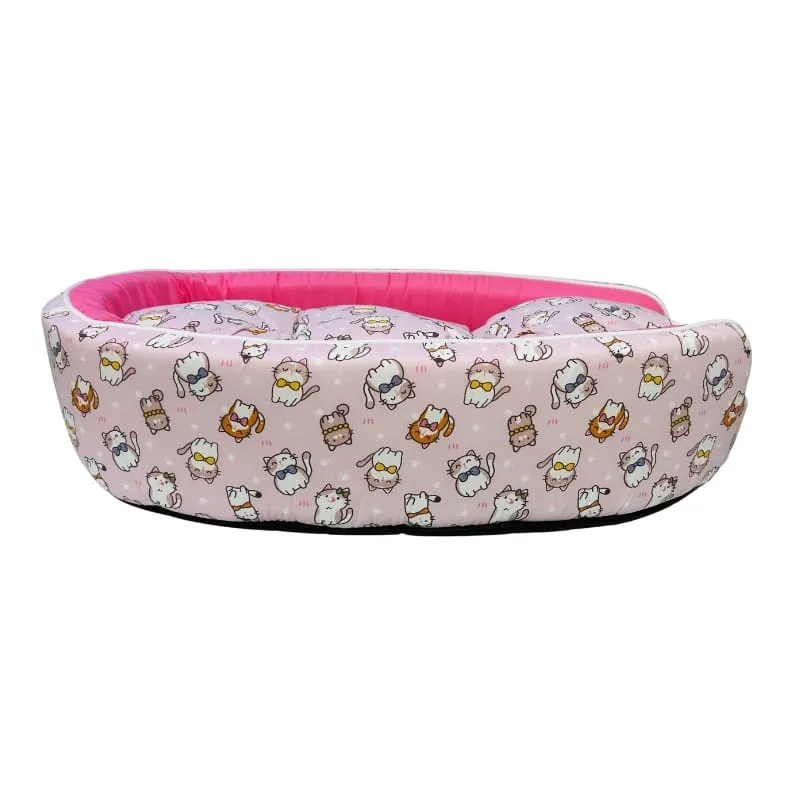 Coco Kindi Round Shape Washable Cotton Bed Size#2 - Cat Pattern