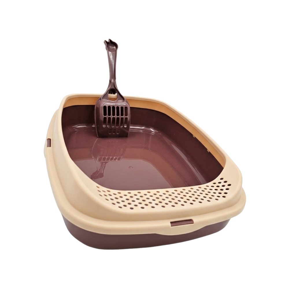 Cozy Paws Semi-Enclosed Cat Litter Tray with Scoop – 45×35×10 cm Brown