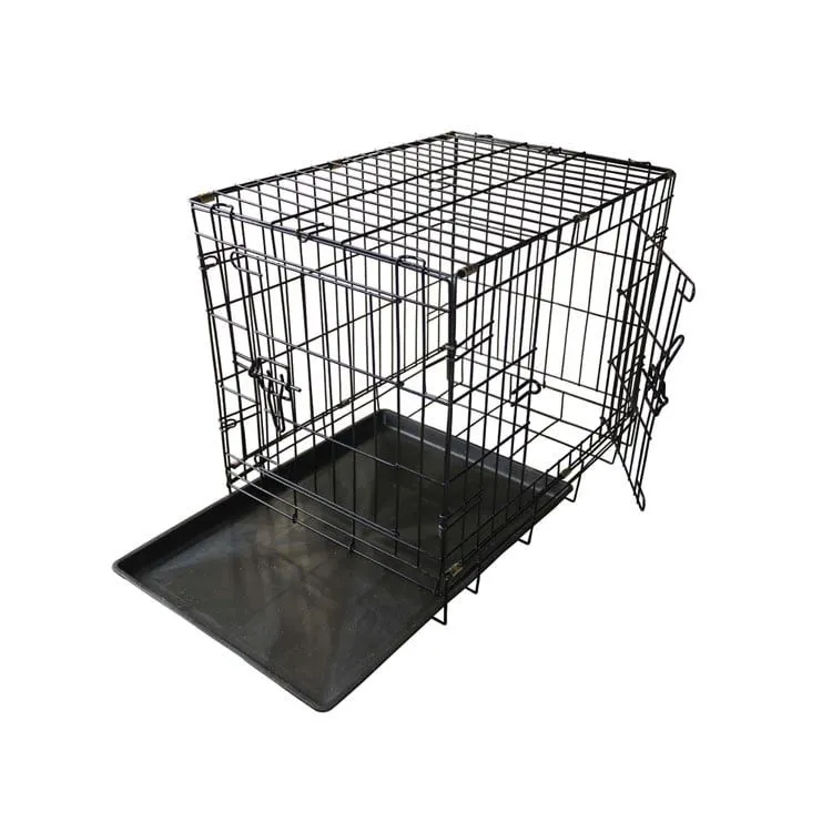 Pets Club Double Door Foldable Dog Crate Metal Wire Diameter:3/3/2.4Mm - Size - Large  - 76*47*53 Cm