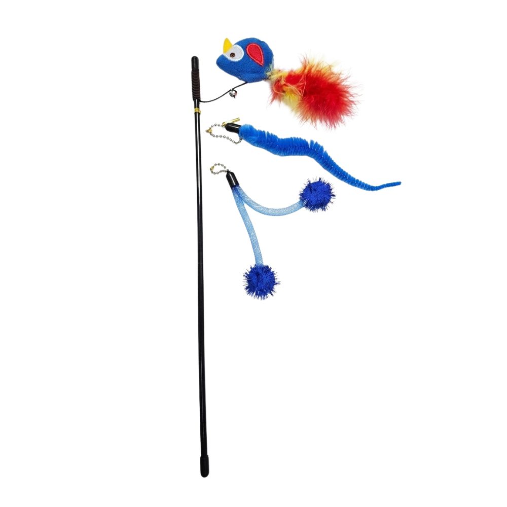 Cozy Paws 3-in-1 Cat Teaser Wand Toy with Bell – Pack of 10